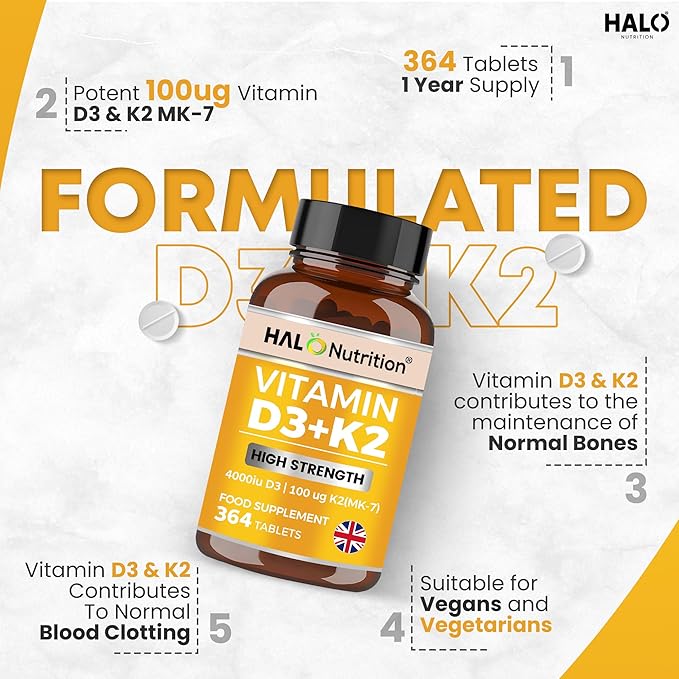 Halo Nutrition Vitamin D3 & K2 Tablets